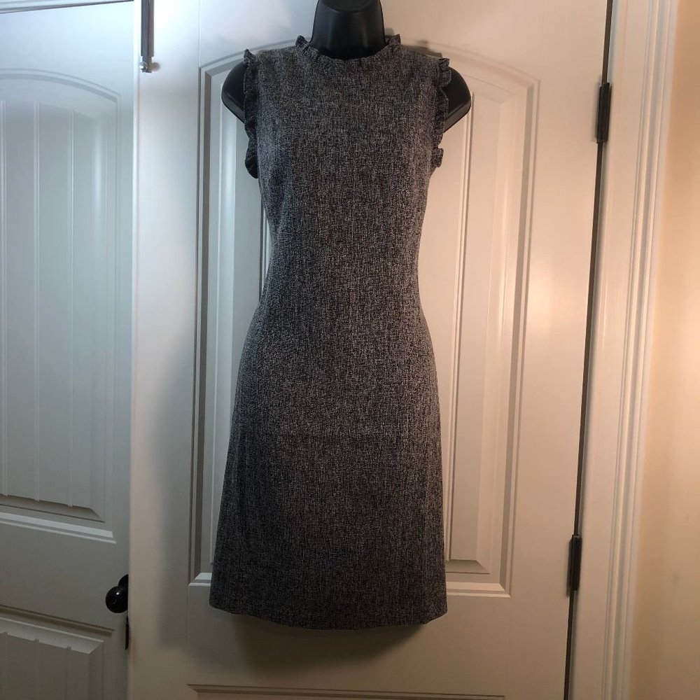 Loft Black and White Ruffle Neck Dress